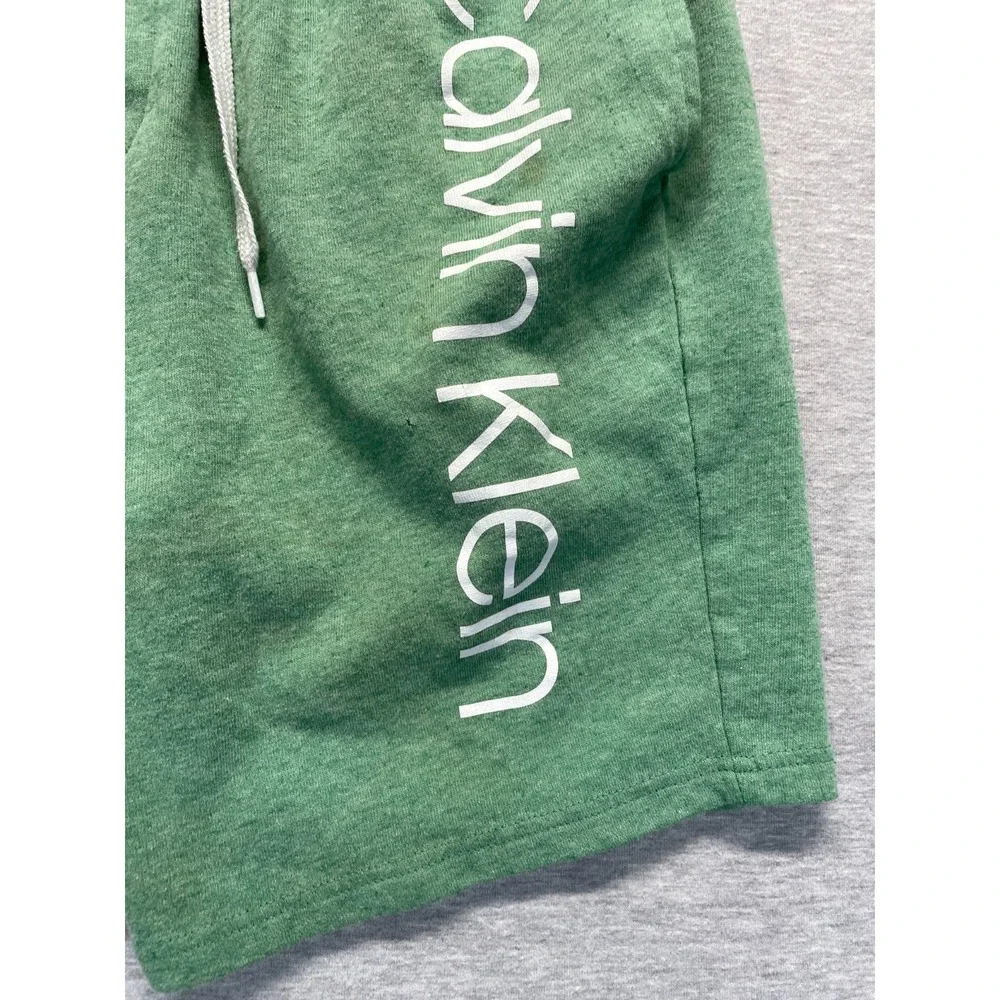 Calvin Klein Sweat Shorts Mens Medium Green Logo Streetwear Drawstring Waist